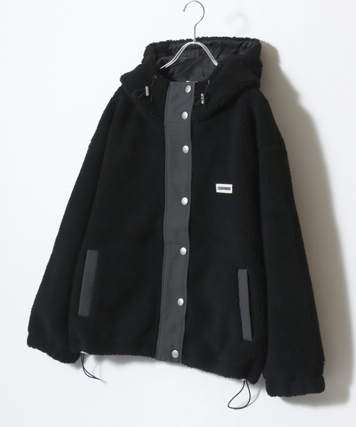 CONVERSE（コンバース）の「2025AW CONVERSE/コンバース シープボア ワンポイントロゴ 切替 フードジャケット（ブルゾン・レディース・アイボリー/ブラック/モカ/ピンク・M/L）」の2枚目の写真