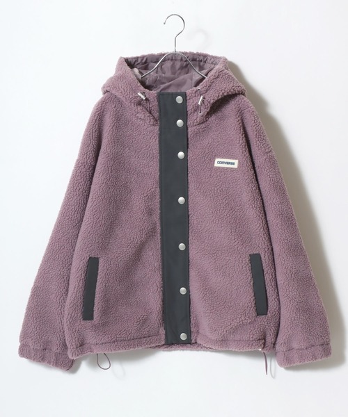 CONVERSE（コンバース）の「2025AW CONVERSE/コンバース シープボア ワンポイントロゴ 切替 フードジャケット（ブルゾン・レディース・アイボリー/ブラック/モカ/ピンク・M/L）」の9枚目の写真