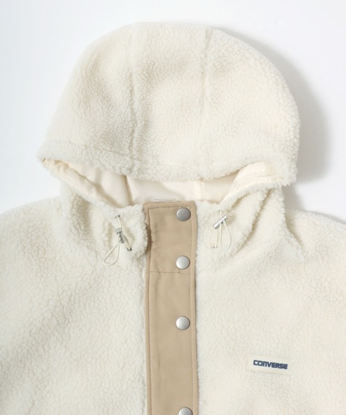 CONVERSE（コンバース）の「2025AW CONVERSE/コンバース シープボア ワンポイントロゴ 切替 フードジャケット（ブルゾン・レディース・アイボリー/ブラック/モカ/ピンク・M/L）」の13枚目の写真