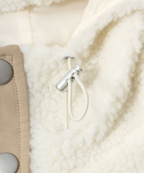 CONVERSE（コンバース）の「2025AW CONVERSE/コンバース シープボア ワンポイントロゴ 切替 フードジャケット（ブルゾン・レディース・アイボリー/ブラック/モカ/ピンク・M/L）」の16枚目の写真