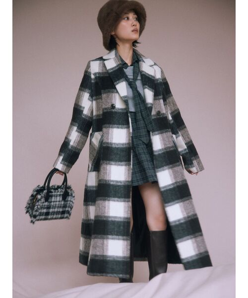 ミディレングスシャギーチェックコート（その他アウター）｜RESEXXY