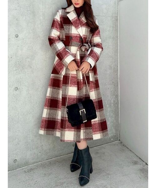 ミディレングスシャギーチェックコート（その他アウター）｜RESEXXY