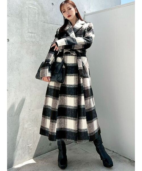 未使用タグ付き♡ハーリップトゥ リバーシブルフォックスシャギードレスコート M セール】ミディレングスシャギーチェックコート（その他アウター