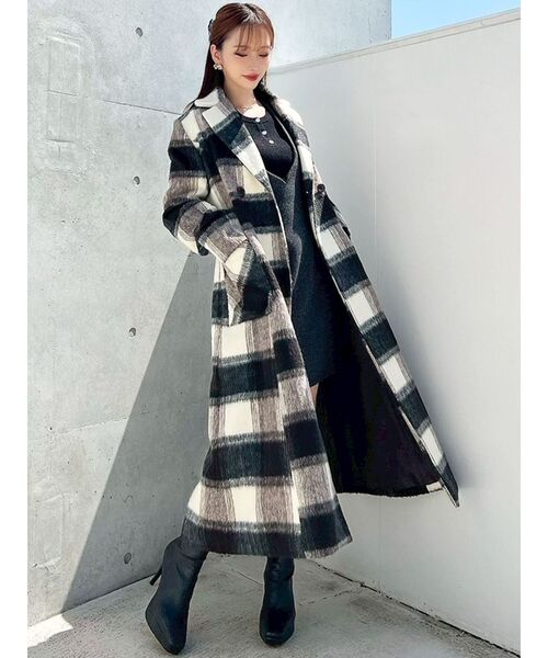 ミディレングスシャギーチェックコート（その他アウター）｜RESEXXY
