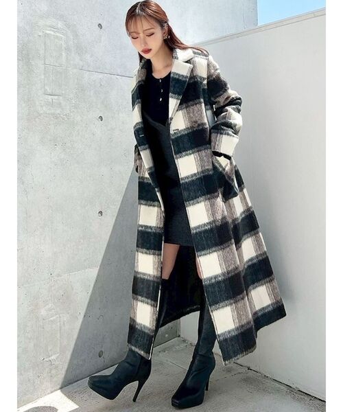 ミディレングスシャギーチェックコート（その他アウター）｜RESEXXY