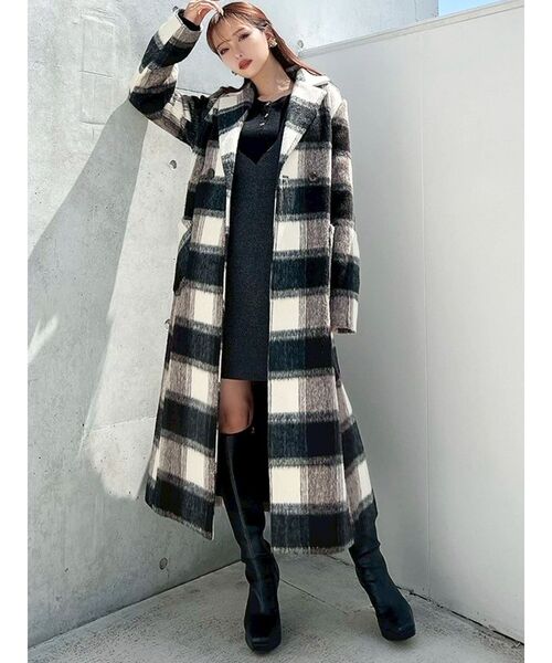 ミディレングスシャギーチェックコート（その他アウター）｜RESEXXY