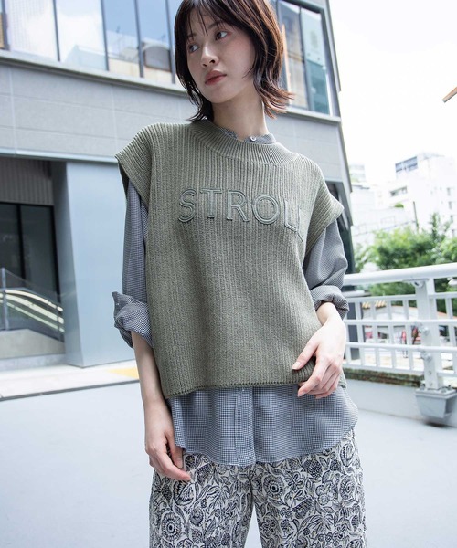 Munich（ミューニック）の「7GG片畦編みニットロゴ刺繍ジレ（ニット/セーター・レディース・ブラック/グレイッシュベージュ/カーキ・FREE）」の3枚目の写真