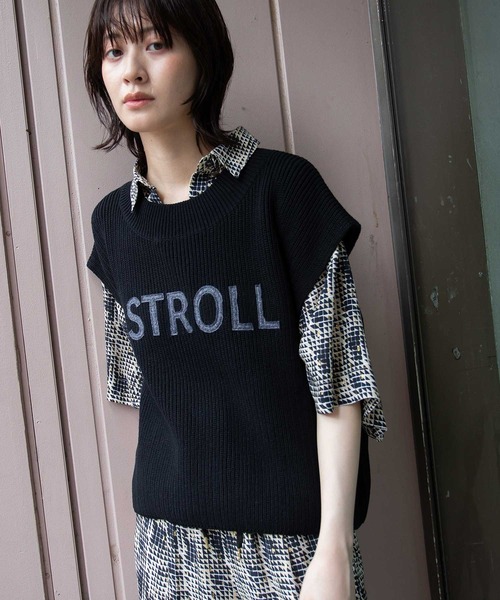 Munich（ミューニック）の「7GG片畦編みニットロゴ刺繍ジレ（ニット/セーター・レディース・ブラック/グレイッシュベージュ/カーキ・FREE）」の2枚目の写真