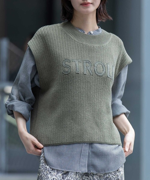 Munich（ミューニック）の「7GG片畦編みニットロゴ刺繍ジレ（ニット/セーター・レディース・ブラック/グレイッシュベージュ/カーキ・FREE）」の11枚目の写真