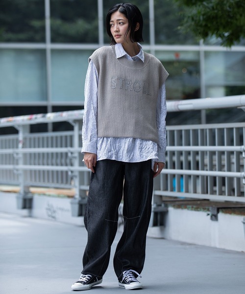 Munich（ミューニック）の「7GG片畦編みニットロゴ刺繍ジレ（ニット/セーター・レディース・ブラック/グレイッシュベージュ/カーキ・FREE）」の17枚目の写真