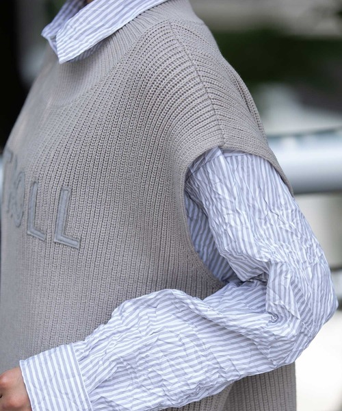 Munich（ミューニック）の「7GG片畦編みニットロゴ刺繍ジレ（ニット/セーター・レディース・ブラック/グレイッシュベージュ/カーキ・FREE）」の21枚目の写真