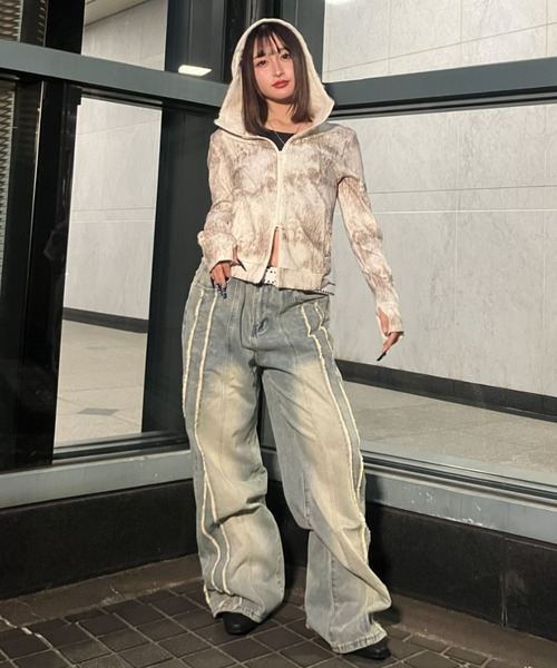 .KOM(ドットコム)の「A'GEM/9 × .kom 『.KOM/ドットケーオーエム』 Faux Shearling Collar Grunge Jacket/フェイクムートン襟付き グランジ加工ジャケット(ブルゾン・レディース・ベージュ/ブラック・FREE)」の16枚目の写真