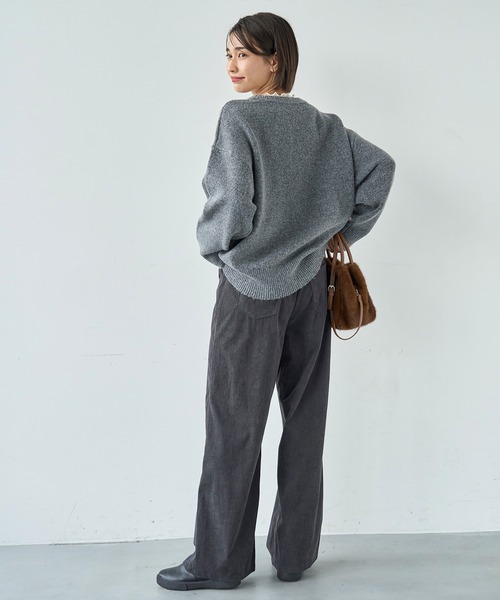 mil（ミル）の「もちもちニット ゆるシルエットプルオーバー【585099】（ニット/セーター・レディース・チャコールグレー/アイボリー/モカ・ONESIZE）」の17枚目の写真