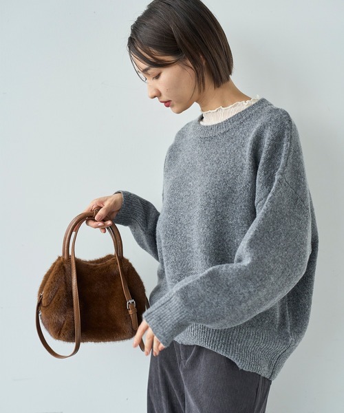 mil（ミル）の「もちもちニット ゆるシルエットプルオーバー【585099】（ニット/セーター・レディース・チャコールグレー/アイボリー/モカ・ONESIZE）」の18枚目の写真
