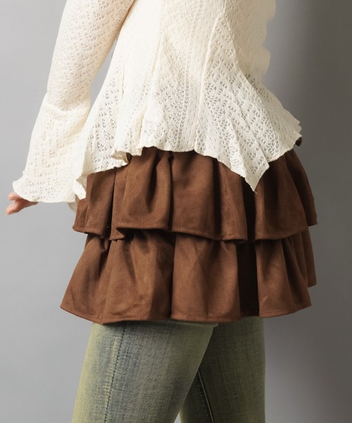 SPINNS（スピンズ）の「スエードフリルミニスカート/NEO森ガール/インナーパンツ付き（スカート・レディース・ブラック/ブラウン・ONESIZE）」の4枚目の写真