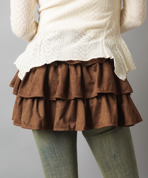 SPINNS（スピンズ）の「スエードフリルミニスカート/NEO森ガール/インナーパンツ付き（スカート・レディース・ブラック/ブラウン・ONESIZE）」の3枚目の写真