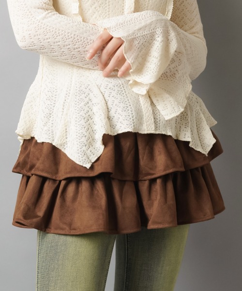 SPINNS（スピンズ）の「スエードフリルミニスカート/NEO森ガール/インナーパンツ付き（スカート・レディース・ブラック/ブラウン・ONESIZE）」の6枚目の写真