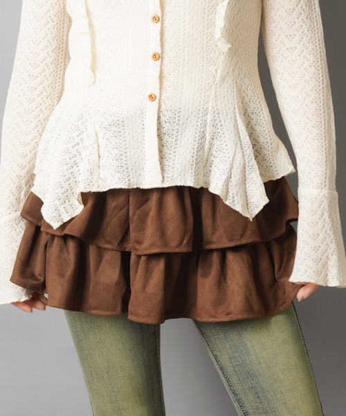 SPINNS（スピンズ）の「スエードフリルミニスカート/NEO森ガール/インナーパンツ付き（スカート・レディース・ブラック/ブラウン・ONESIZE）」の5枚目の写真