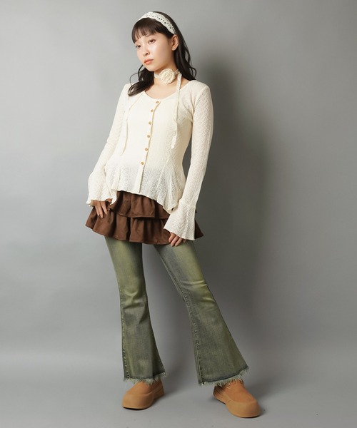 SPINNS（スピンズ）の「スエードフリルミニスカート/NEO森ガール/インナーパンツ付き（スカート・レディース・ブラック/ブラウン・ONESIZE）」の9枚目の写真