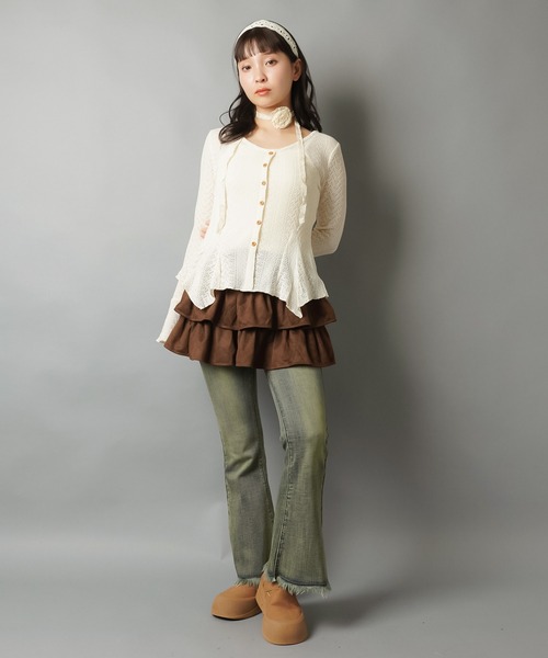 SPINNS（スピンズ）の「スエードフリルミニスカート/NEO森ガール/インナーパンツ付き（スカート・レディース・ブラック/ブラウン・ONESIZE）」の11枚目の写真