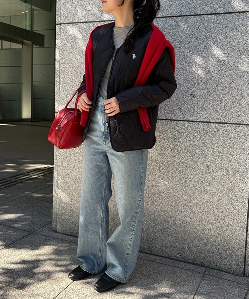 U.S. POLO ASSN.(ユーエスポロアッスン)の「【U.S. POLO ASSN.】オーバーサイズ ロイヤルキルティングジャケット ダブルジップ仕様 ノーカラージャケット(ノーカラージャケット・レディース・ブラック/カーキ・S/M/L)」の22枚目の写真