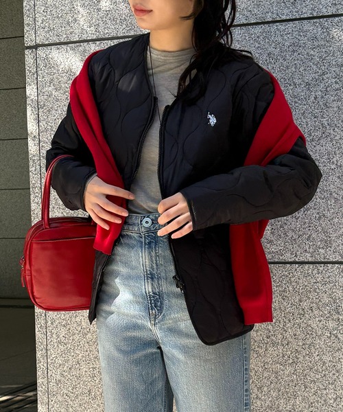 U.S. POLO ASSN.(ユーエスポロアッスン)の「【U.S. POLO ASSN.】オーバーサイズ ロイヤルキルティングジャケット ダブルジップ仕様 ノーカラージャケット(ノーカラージャケット・レディース・ブラック/カーキ・S/M/L)」の15枚目の写真