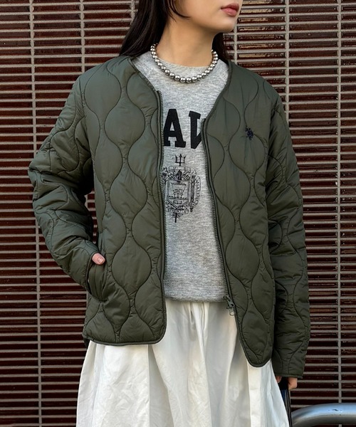 U.S. POLO ASSN.(ユーエスポロアッスン)の「【U.S. POLO ASSN.】オーバーサイズ ロイヤルキルティングジャケット ダブルジップ仕様 ノーカラージャケット(ノーカラージャケット・レディース・ブラック/カーキ・S/M/L)」の6枚目の写真