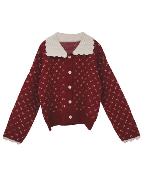 merrylatte（メリーラテ）の「襟付き柄ニットカーディガン（カーディガン/ボレロ・レディース・レッド/ネイビー・FREE）」の5枚目の写真