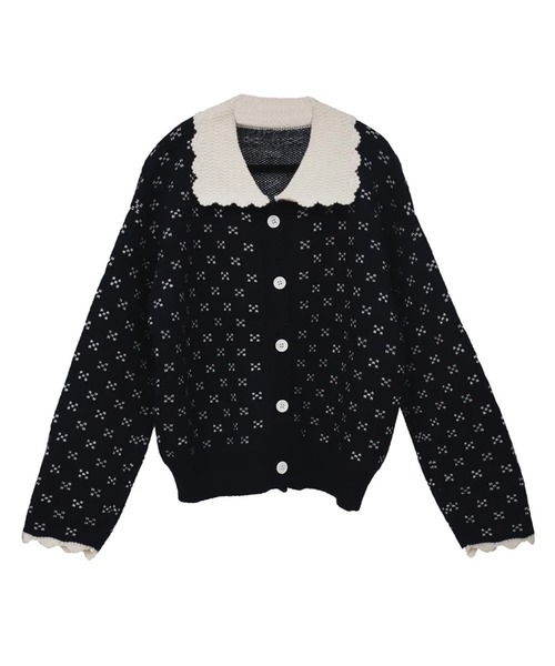 merrylatte（メリーラテ）の「襟付き柄ニットカーディガン（カーディガン/ボレロ・レディース・レッド/ネイビー・FREE）」の6枚目の写真