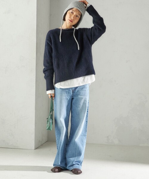 SHIPS（シップス）の「perah: ブローチ 付 イヤー フラップ ラメ ニット キャップ（ニットキャップ/ビーニー・レディース・グレー/ブラック・ONE SIZE）」の8枚目の写真