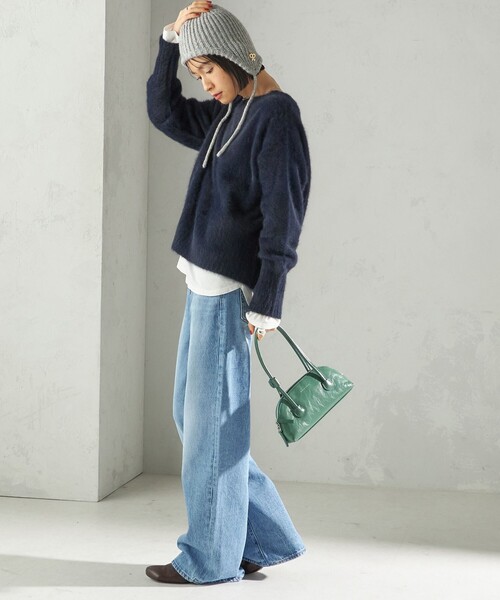 SHIPS（シップス）の「perah: ブローチ 付 イヤー フラップ ラメ ニット キャップ（ニットキャップ/ビーニー・レディース・グレー/ブラック・ONE SIZE）」の9枚目の写真