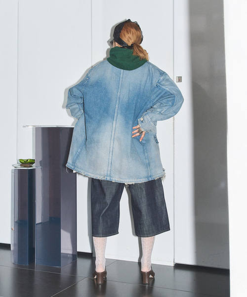 KURO（クロ）の「KURO MORE DAMAGE WASHED SWEAT PARKA 964072：スウェット（スウェット・レディース・グリーン・MEDIUM）」の11枚目の写真