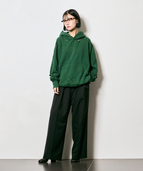 KURO（クロ）の「KURO MORE DAMAGE WASHED SWEAT PARKA 964072：スウェット（スウェット・レディース・グリーン・MEDIUM）」の12枚目の写真