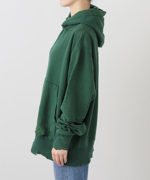KURO（クロ）の「KURO MORE DAMAGE WASHED SWEAT PARKA 964072：スウェット（スウェット・レディース・グリーン・MEDIUM）」の15枚目の写真