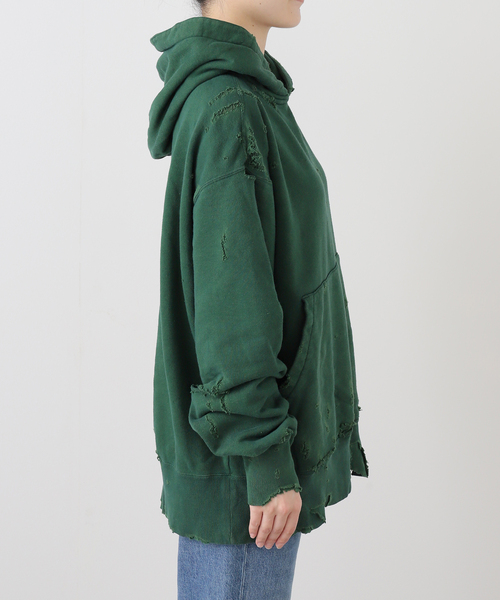 KURO（クロ）の「KURO MORE DAMAGE WASHED SWEAT PARKA 964072：スウェット（スウェット・レディース・グリーン・MEDIUM）」の17枚目の写真
