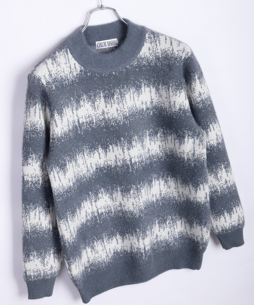 WESTSEA(ウエストシー)の「グラデーション風 総柄ニット(ニット/セーター・メンズ・グレー/ブルー・M/L)」の2枚目の写真