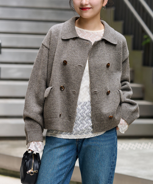 JOURNAL STANDARD relume（ジャーナルスタンダード　レリューム）の「《WEB限定追加》ダブルニットジャケット（カーディガン/ボレロ・レディース・チャコールグレー/ネイビー・FREE）」の2枚目の写真