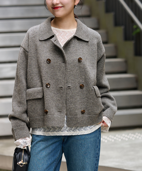 JOURNAL STANDARD relume（ジャーナルスタンダード　レリューム）の「《WEB限定追加》ダブルニットジャケット（カーディガン/ボレロ・レディース・チャコールグレー/ネイビー・FREE）」の6枚目の写真