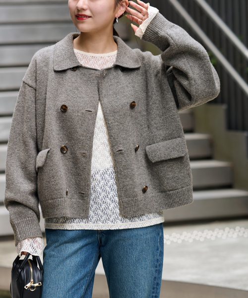 JOURNAL STANDARD relume（ジャーナルスタンダード　レリューム）の「《WEB限定追加》ダブルニットジャケット（カーディガン/ボレロ・レディース・チャコールグレー/ネイビー・FREE）」の7枚目の写真