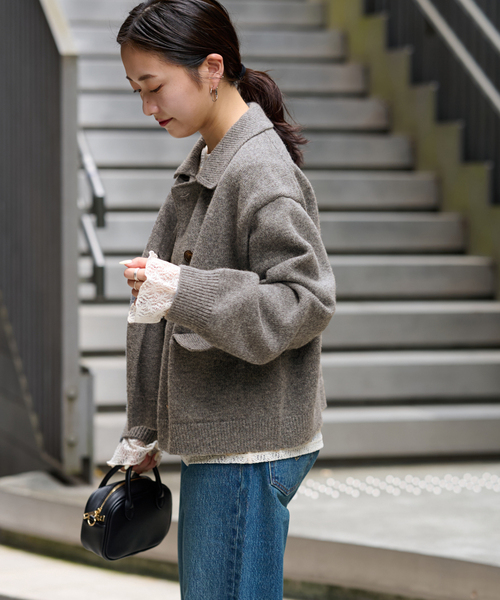 JOURNAL STANDARD relume（ジャーナルスタンダード　レリューム）の「《WEB限定追加》ダブルニットジャケット（カーディガン/ボレロ・レディース・チャコールグレー/ネイビー・FREE）」の8枚目の写真