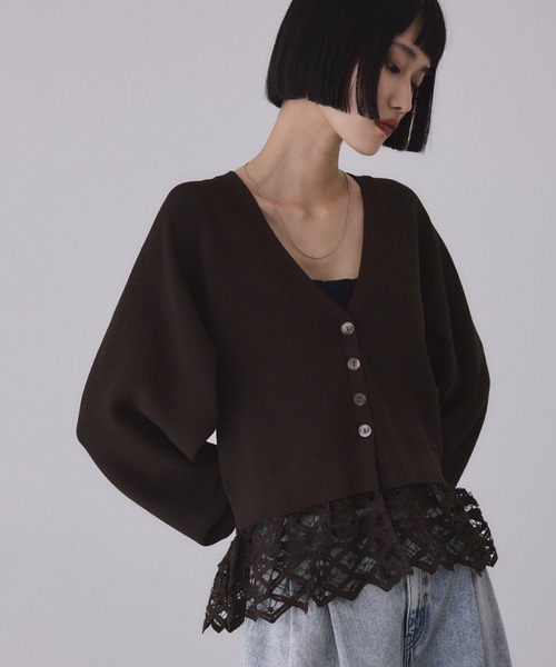 アダムエロペ（ADAM ET ROPE’）/バテンレースコンビニットカーディガン セール】バテンレースコンビニットカーディガン（カーディガン/ボレロ