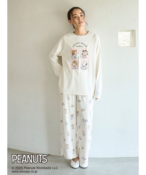 ジェラートピケ　PEANUTS ワンポイントTシャツ＆ジェラート柄ロングパンツ セール】【PEANUTS】オリジナルアート ワンポイントロンT（ルーム