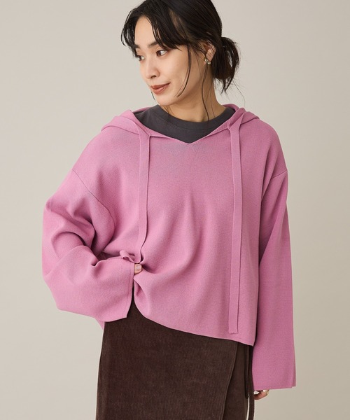 CRAFT STANDARD BOUTIQUE（クラフトスタンダードブティック）の「ハーフミラノニットフーディー＜ハンドウォッシャブル＞（ニット/セーター・レディース・ブラック/ピンク/ブラウン・FREE）」の3枚目の写真