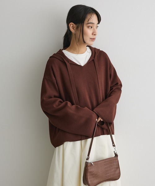 CRAFT STANDARD BOUTIQUE（クラフトスタンダードブティック）の「ハーフミラノニットフーディー＜ハンドウォッシャブル＞（ニット/セーター・レディース・ブラック/ピンク/ブラウン・FREE）」の4枚目の写真