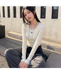 スティッチUネック長袖Tシャツ[7色]