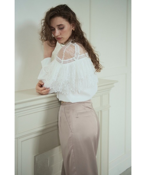 Estella.K(エステラケー)の「Oliviela Lace Blouse レースブレードトリムBL(シャツ/ブラウス・レディース・オフホワイト/ブラック・FREE)」の7枚目の写真
