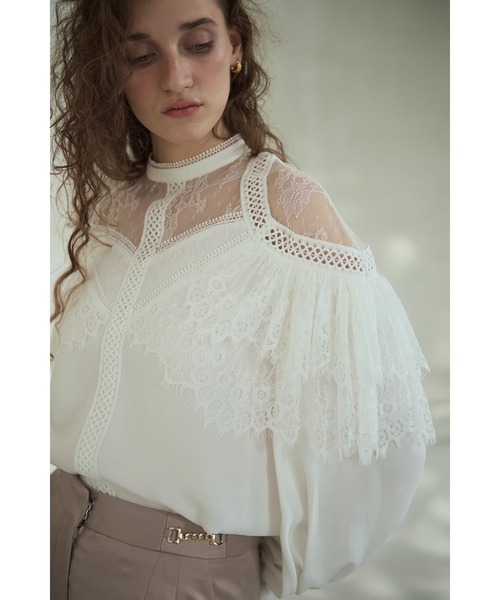 Estella.K(エステラケー)の「Oliviela Lace Blouse レースブレードトリムBL(シャツ/ブラウス・レディース・オフホワイト/ブラック・FREE)」の22枚目の写真
