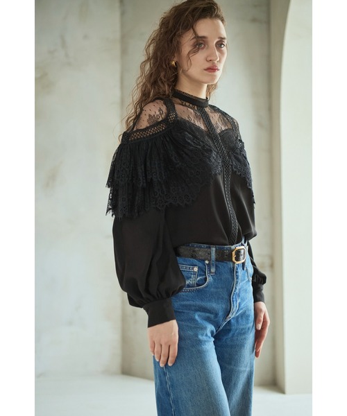 Estella.K(エステラケー)の「Oliviela Lace Blouse レースブレードトリムBL(シャツ/ブラウス・レディース・オフホワイト/ブラック・FREE)」の18枚目の写真