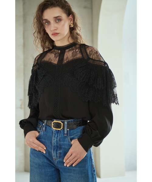 Estella.K(エステラケー)の「Oliviela Lace Blouse レースブレードトリムBL(シャツ/ブラウス・レディース・オフホワイト/ブラック・FREE)」の19枚目の写真
