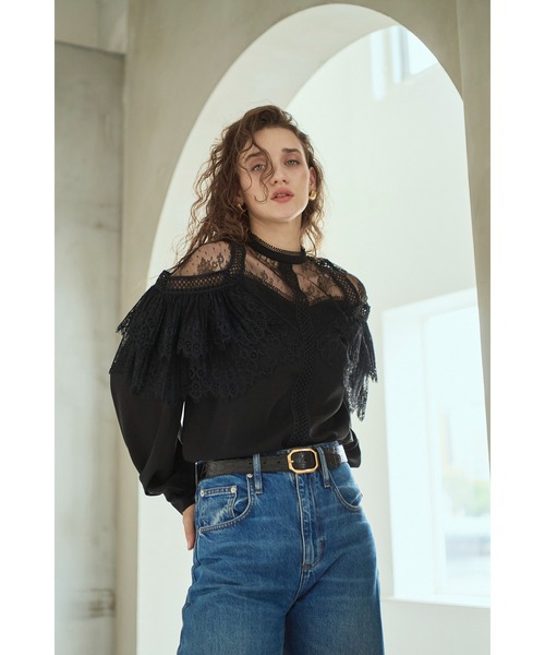 Estella.K(エステラケー)の「Oliviela Lace Blouse レースブレードトリムBL(シャツ/ブラウス・レディース・オフホワイト/ブラック・FREE)」の21枚目の写真